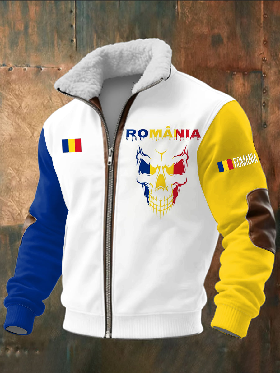 Pánské rumunsko tištěné dlouhé rukávy stand up golier jehňata zips top