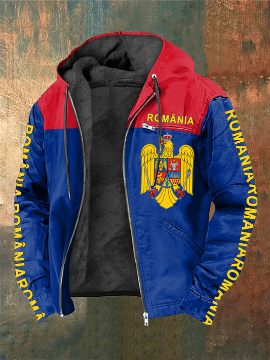 Pánské rumunsko tištěné s dlouhými rukávy s kapucnou bundou