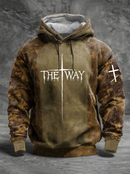 Men the way cross camouflage dropshoulder hoodie (no pockets)