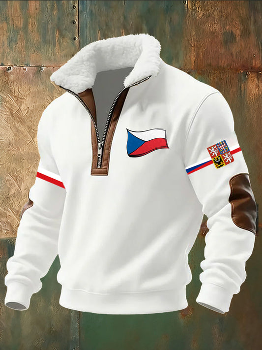 Pánské české vlajky tisk standup golier pohodlná mikina