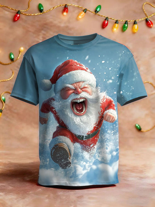 Pánské modré tshirt s krátkými rukávy s vánoční santa design