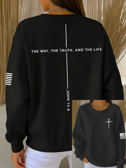 Ženský ježíš cesta pravdy život john 14:6 křesťanský kříž žehlená mikina s kulatým krkem