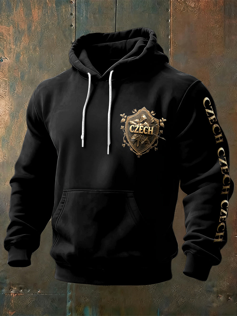 Pánské české kovové tlače černá mikina s kapucnou