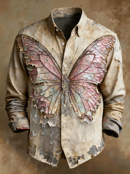 Pánské retro abstraktní art print casual business style pohodlné tričko s dlouhým rukávem