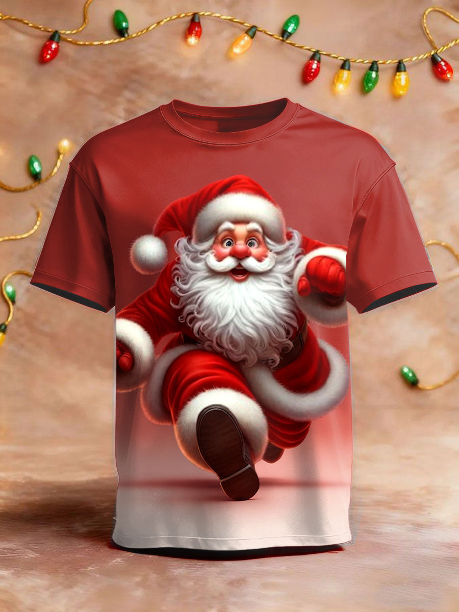 Mens red gradient christmas santa claus print tshirt