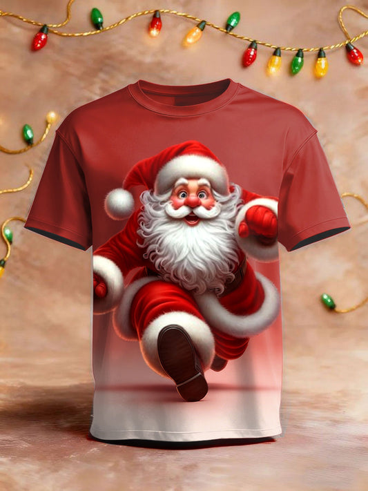 Mens red gradient christmas santa claus print tshirt