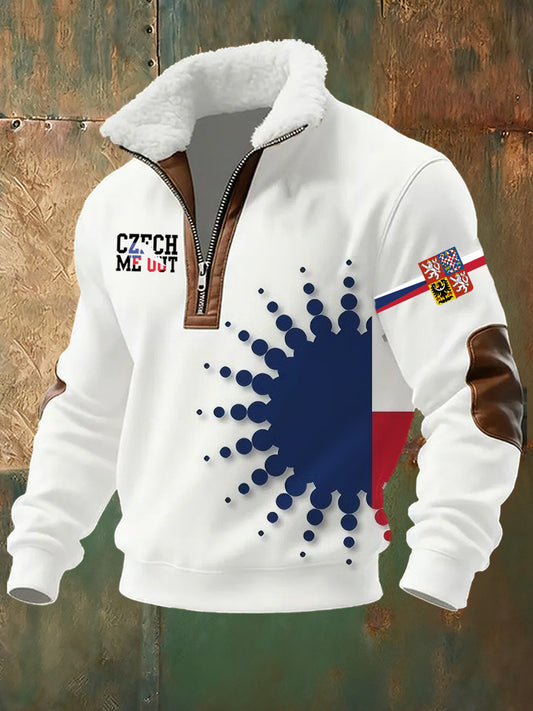 Pánské české vlajky tisk standup golier pohodlná mikina