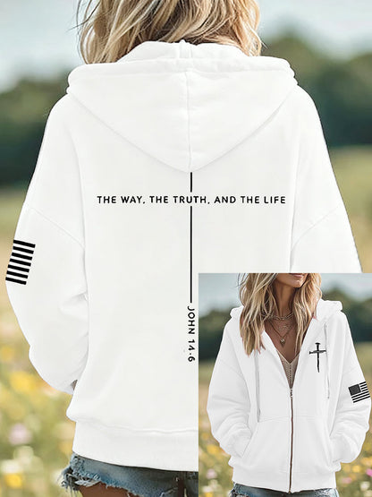 Ženský ježíš cesta pravdy život john 14:6 christian cross zipup hoodie