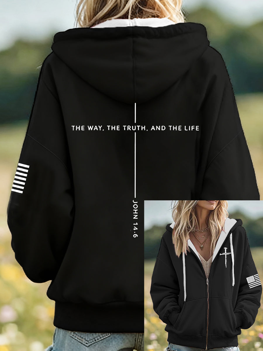 Ženský ježíš cesta pravdy život john 14:6 christian cross zipup hoodie