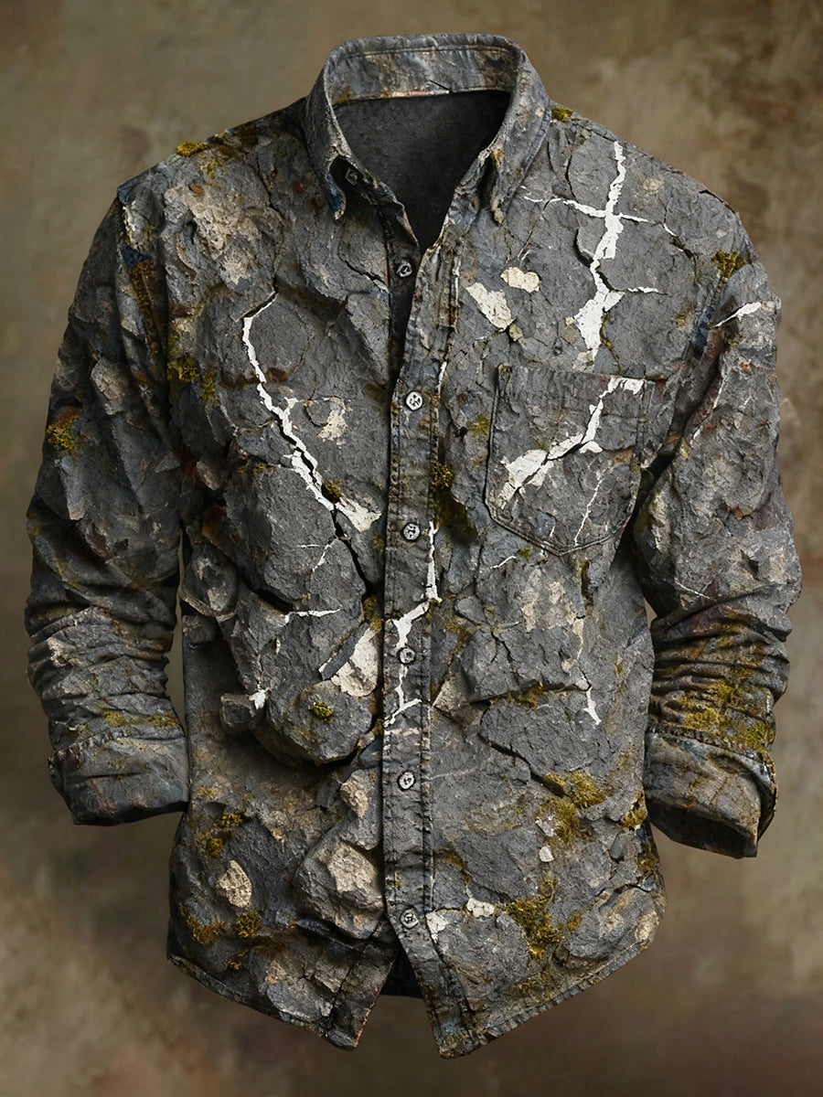 Pánské retro abstraktní art print casual business style pohodlné tričko s dlouhým rukávem