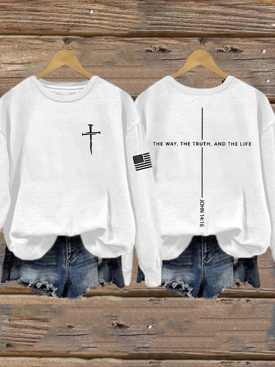 Ženský ježíš cesta pravdy život john 14:6 christian cross sweatshirt