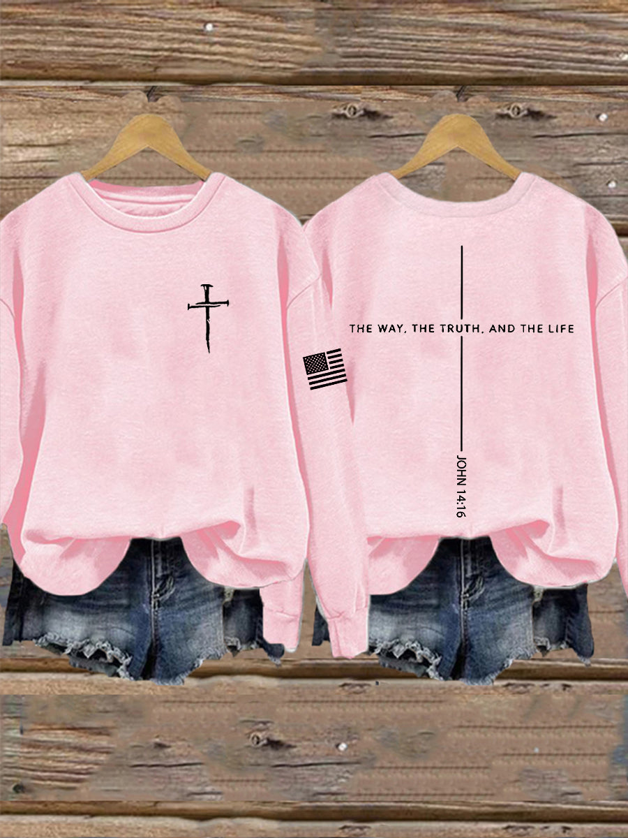 Ženský ježíš cesta pravdy život john 14:6 christian cross sweatshirt