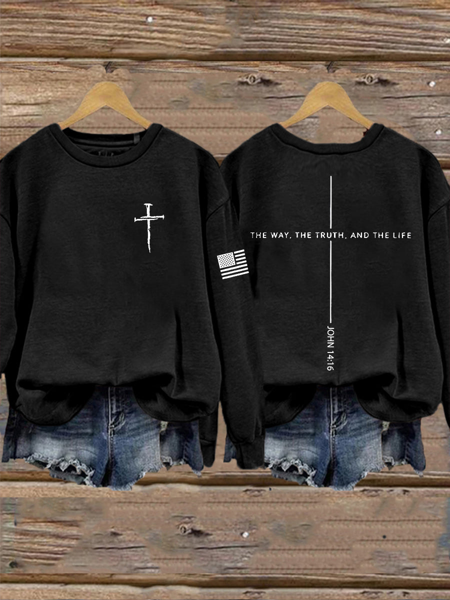 Ženský ježíš cesta pravdy život john 14:6 christian cross sweatshirt