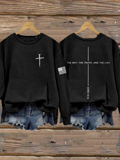 Ženský ježíš cesta pravdy život john 14:6 christian cross sweatshirt