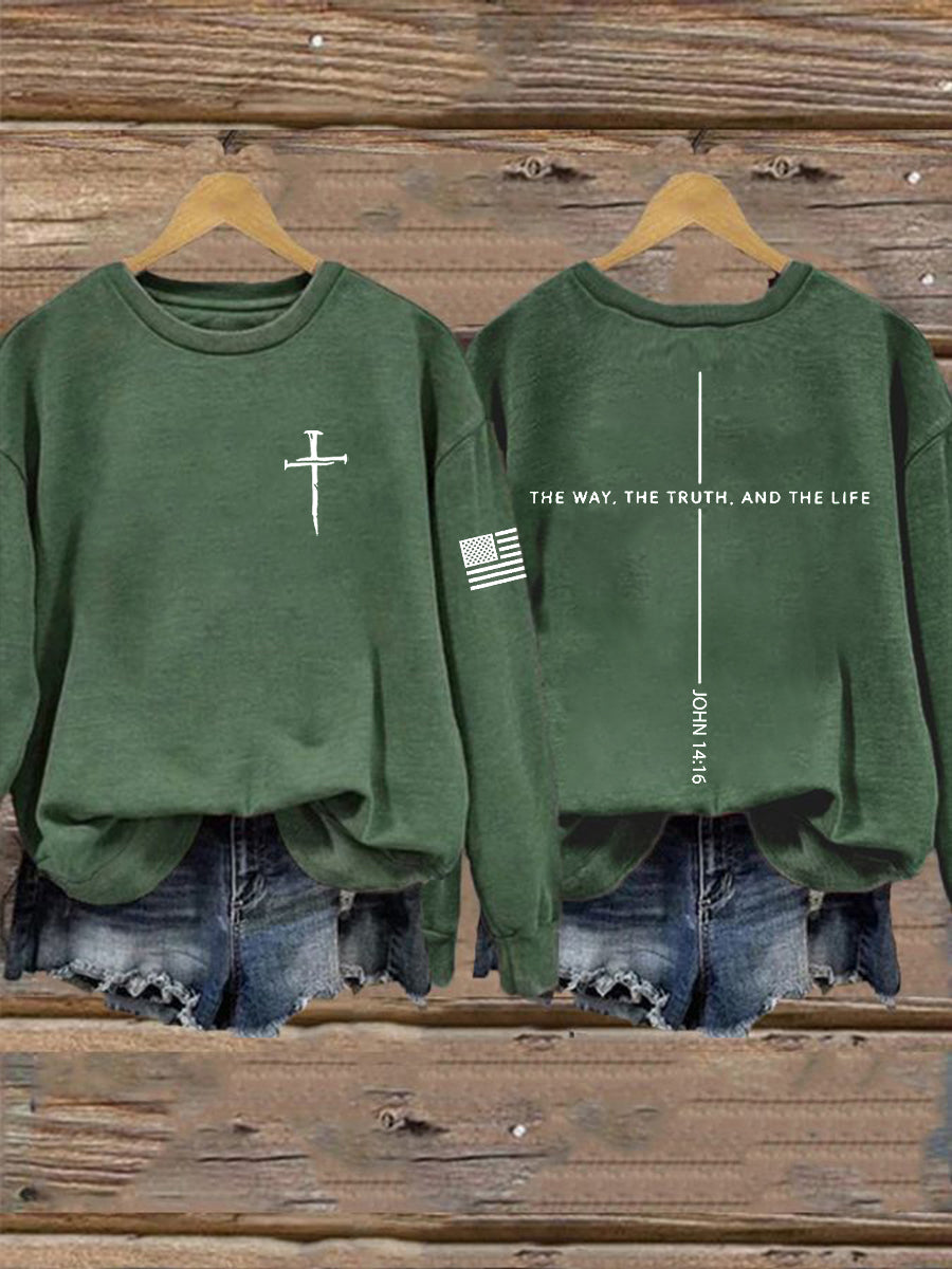 Ženský ježíš cesta pravdy život john 14:6 christian cross sweatshirt