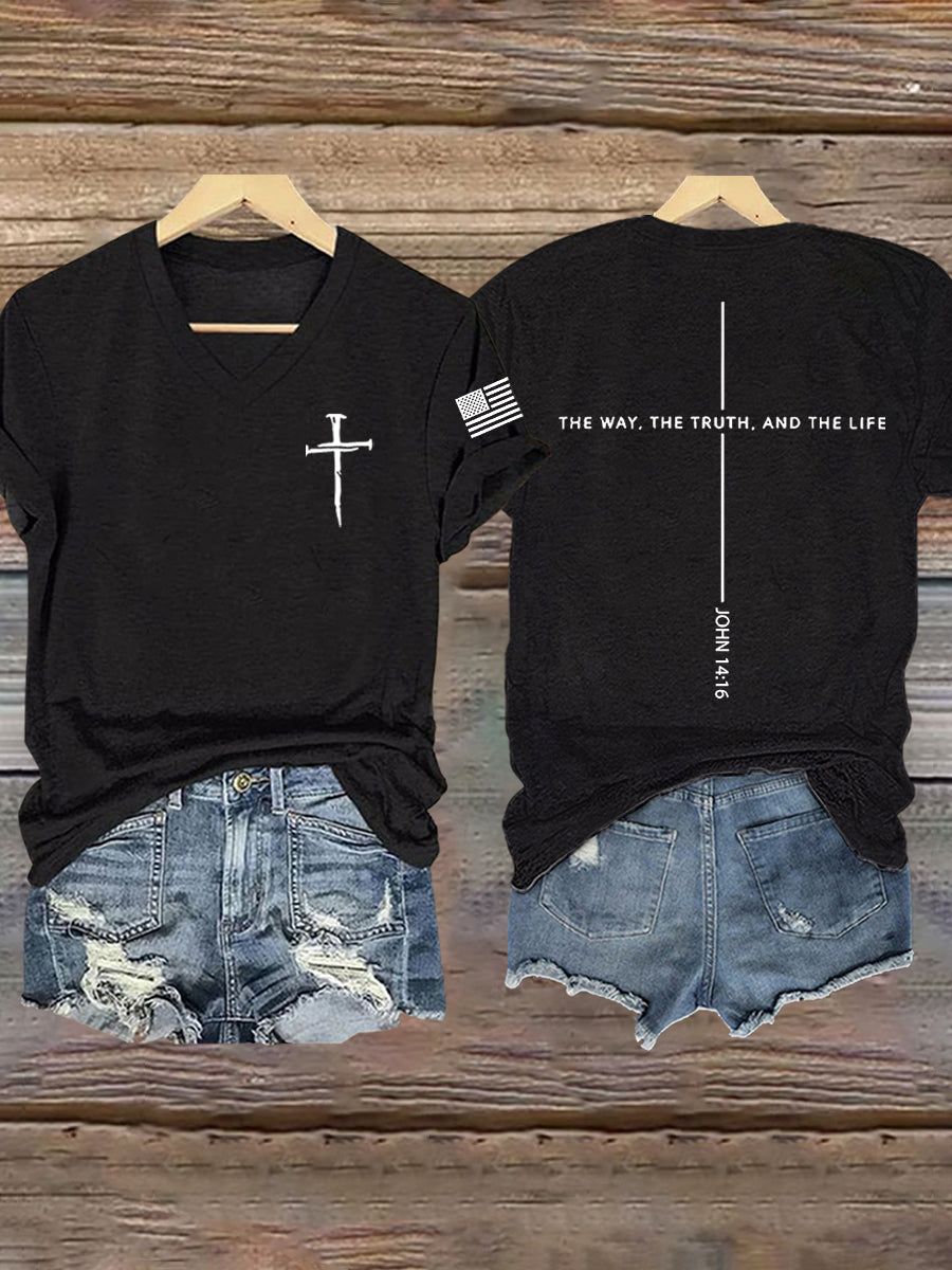 Ženský ježíš cesta pravdy život john 14:6 christian cross tshirt s krátkým rukávem
