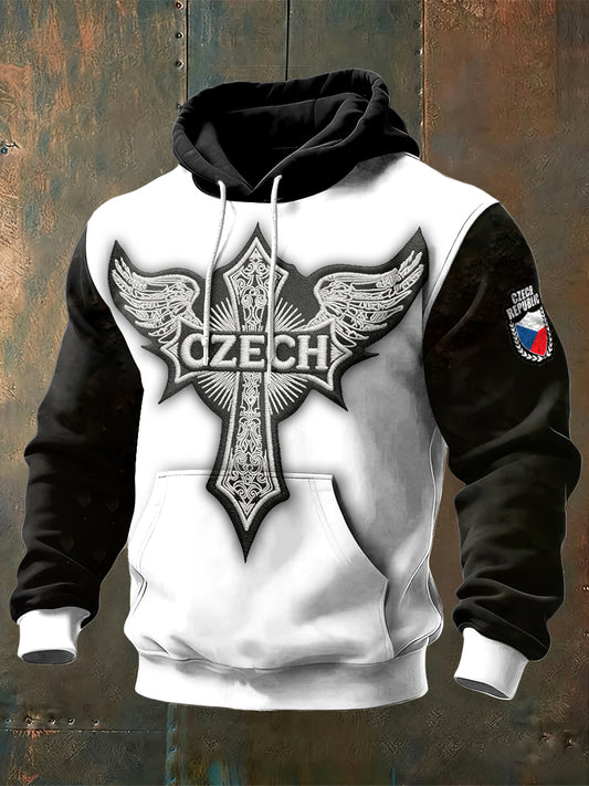 Men black and white cross wing print sweatshirt