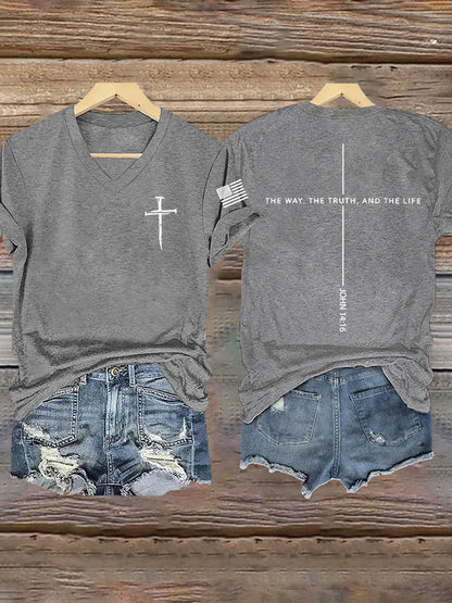 Ženský ježíš cesta pravdy život john 14:6 christian cross tshirt s krátkým rukávem