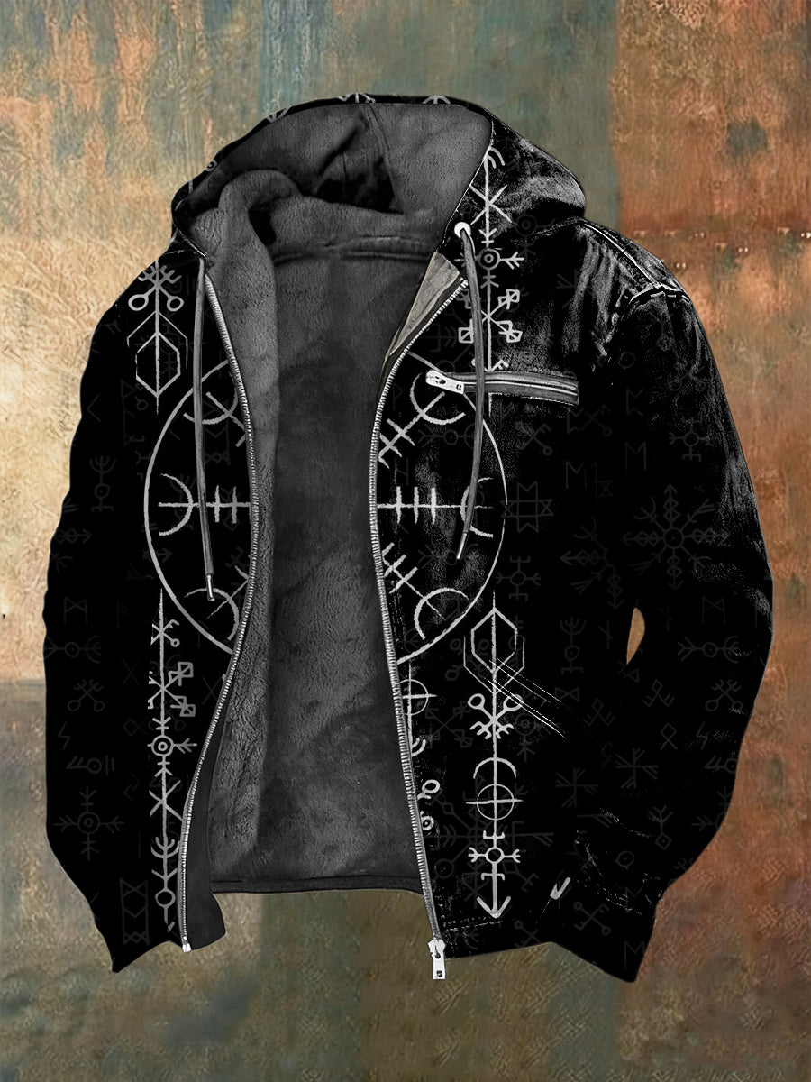 Pánské složité norské runy vzor fleecelemovaný zip bunda