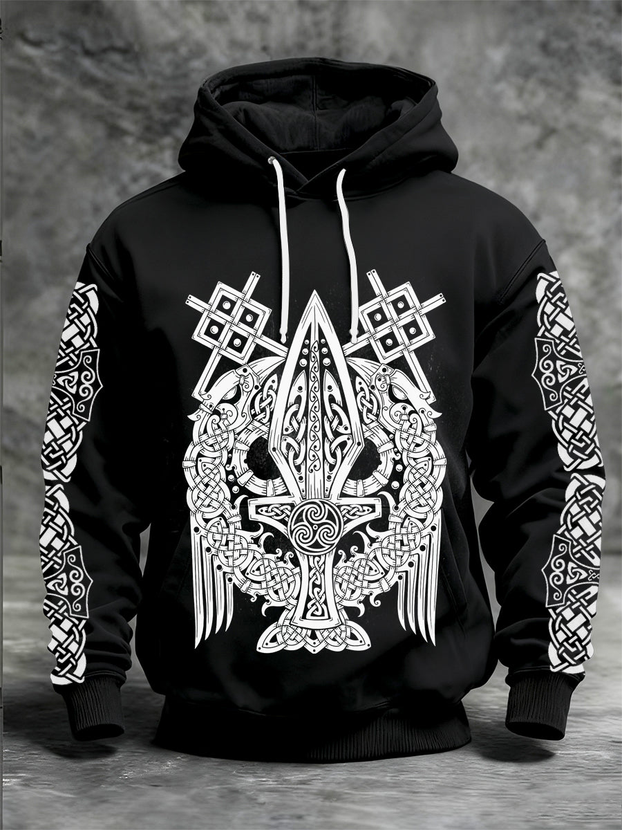 Pánské viking tištěné dlouhé rukávy s kapucnou mikina