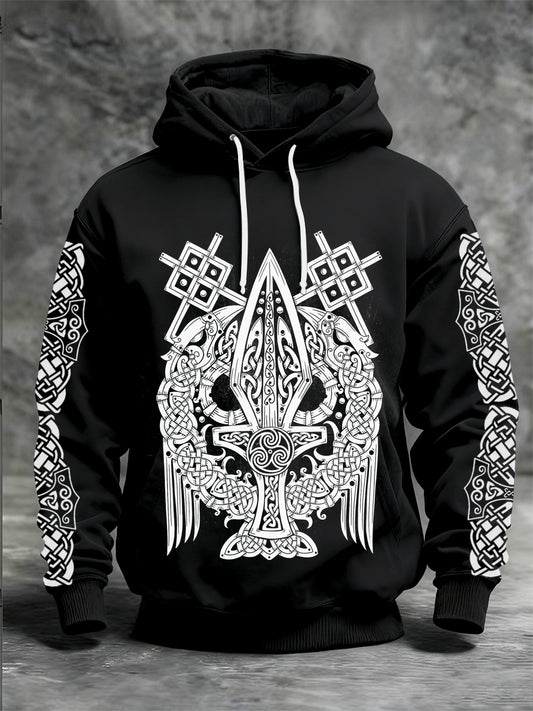 Pánské viking tištěné dlouhé rukávy s kapucnou mikina