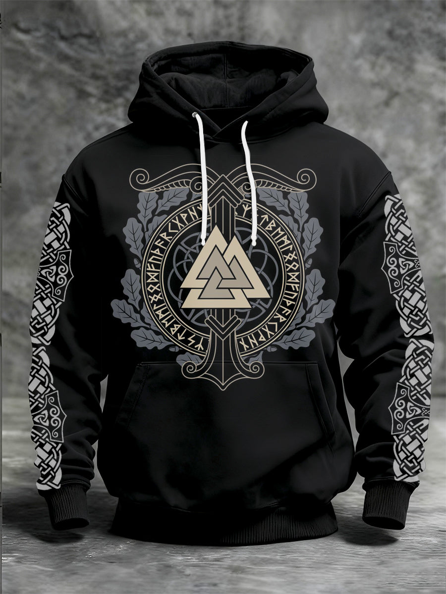 Pánské viking tištěné dlouhé rukávy s kapucnou mikina