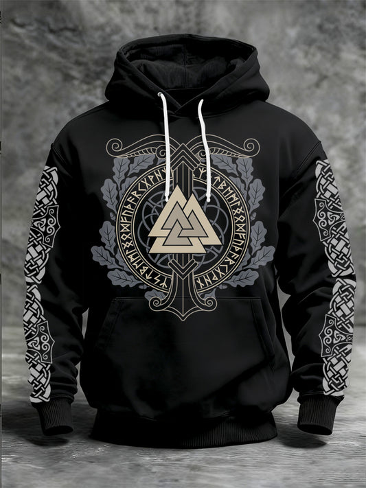 Pánské viking tištěné dlouhé rukávy s kapucnou mikina