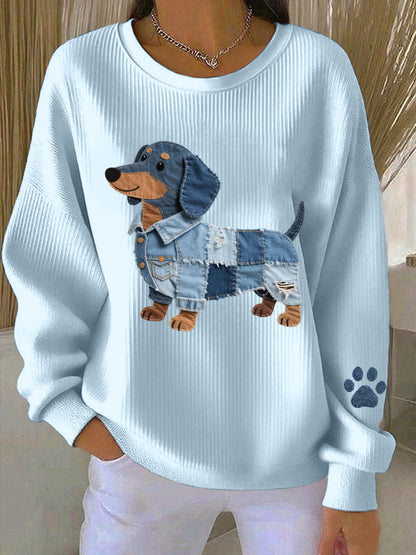 Dámské džínsové patchwork umění dachshund vzor sweatshirt