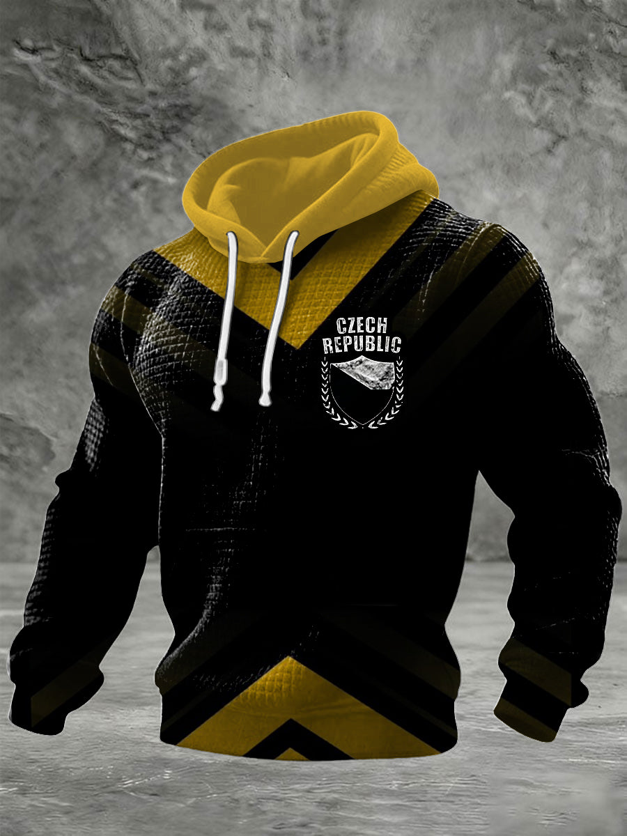 Men bold blackyellow česká republika shield print hoodie