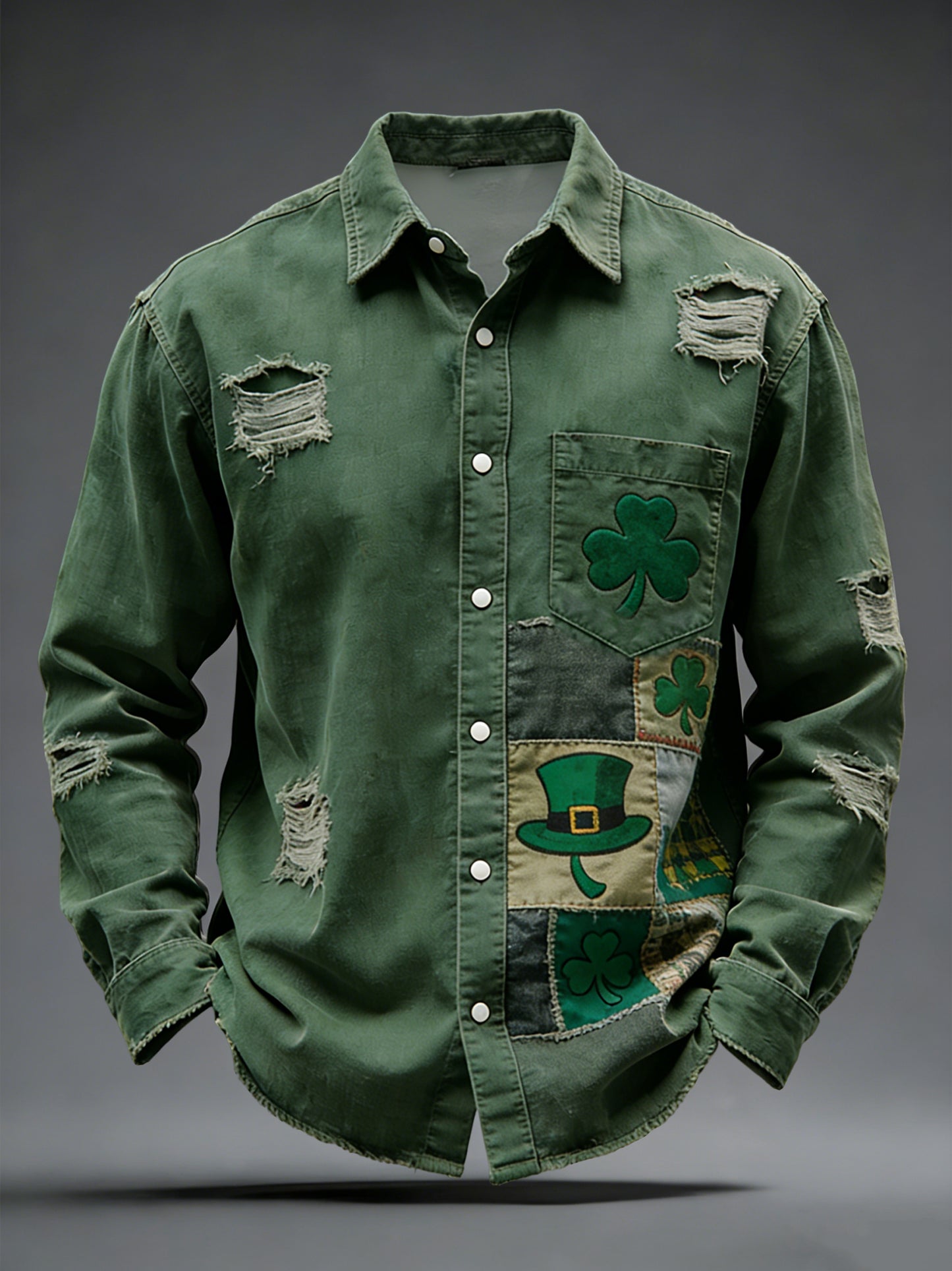 Retro st patricks day shamrock casual shirt【potiskový model🍀】