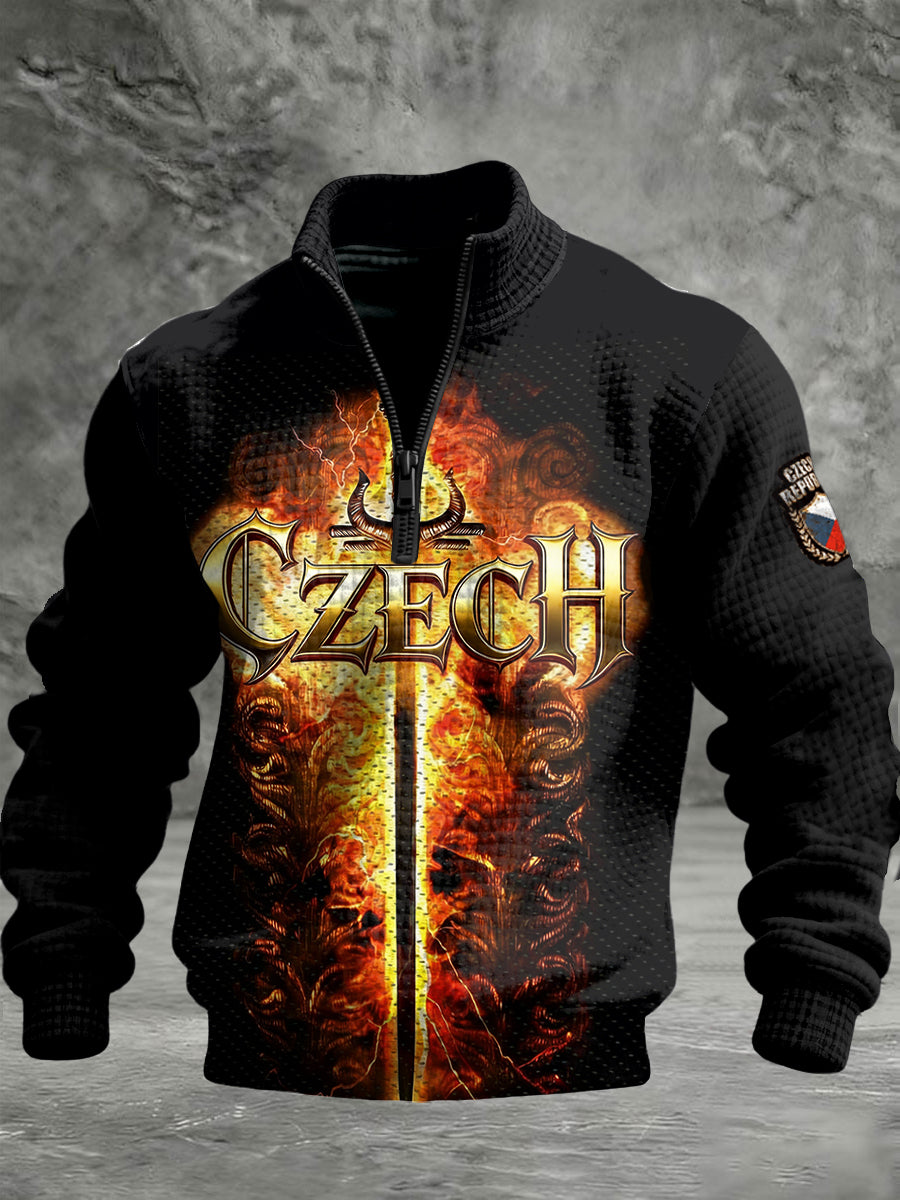 Pánské české písmo plameny tisk černá mikina