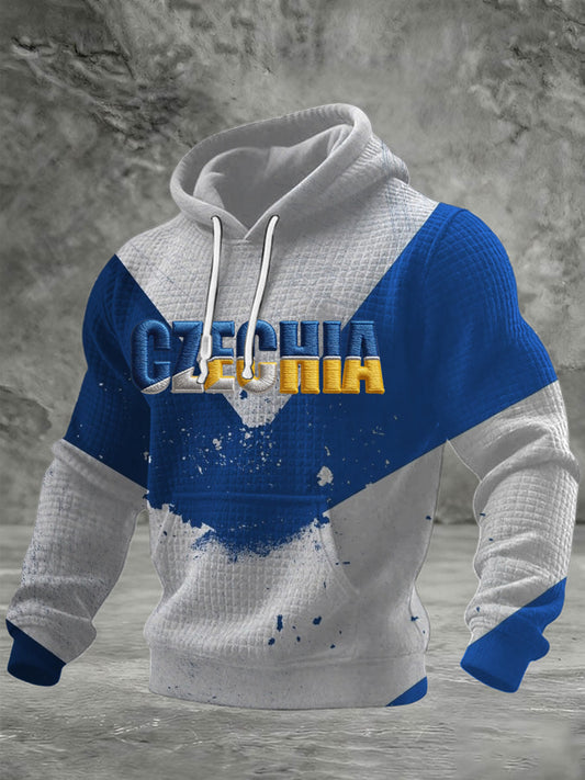 Men dynamic blueyellow czechia splatter print hoodie