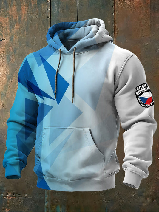 Pánské moderní česká republika modrošedá geometrická mikina