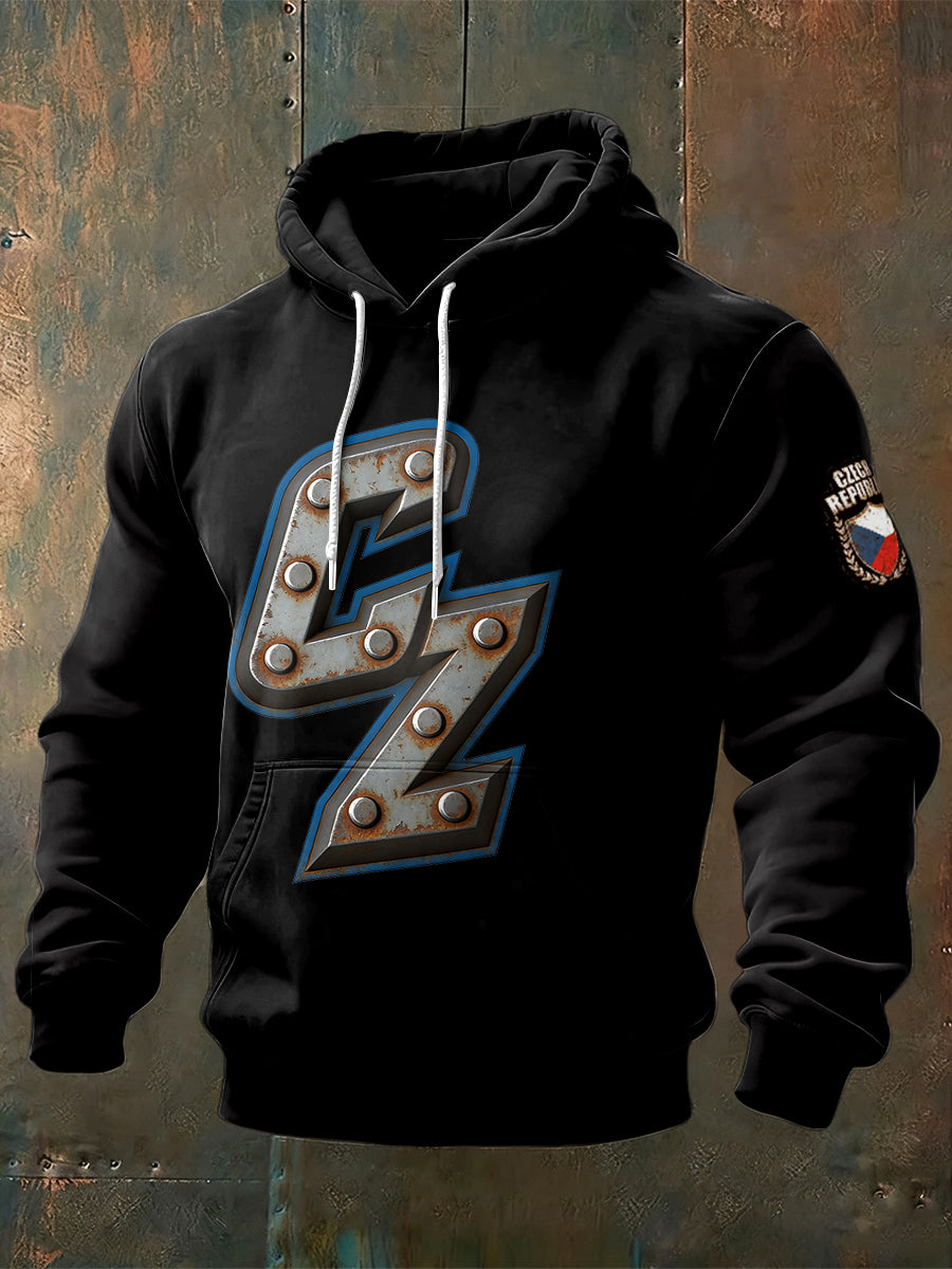 Men czech script cz design printed hooded sweatshirt