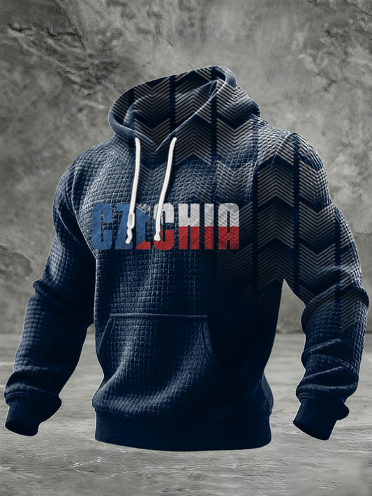 Pánské texturované námořnictvo česká republika vlajka tisk chevron hoodie