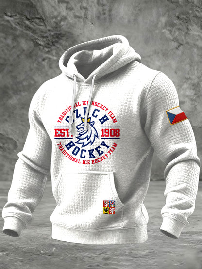 Retro czech ice hockey team casual waffle hoodie