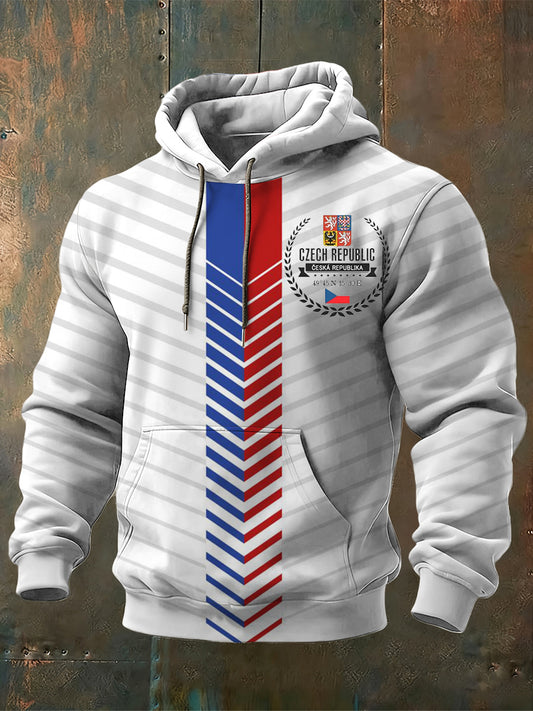 Pánské elegantní česká republika chevron flag print striped hoodie