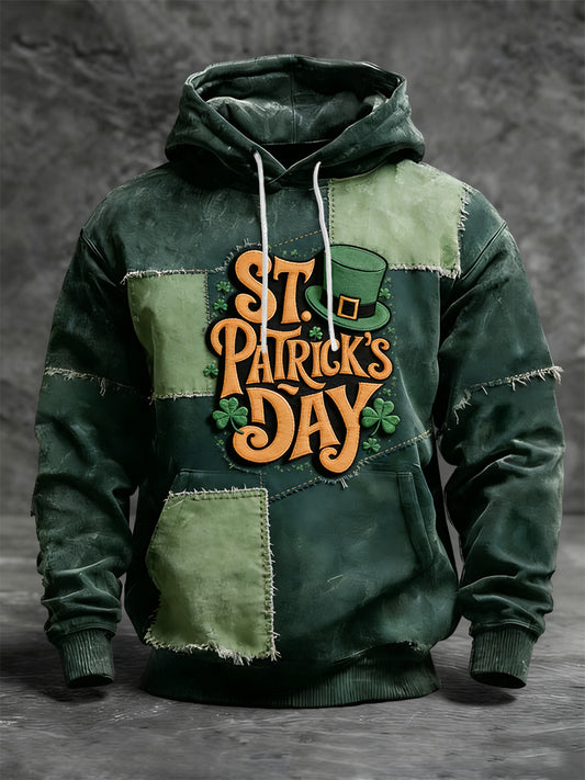 Retro st patricks day patchwork casual hoodie【potiskový model🍀】