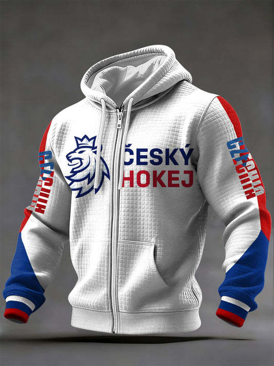 Retro czech ice hockey flag patch casual waffle hoodie