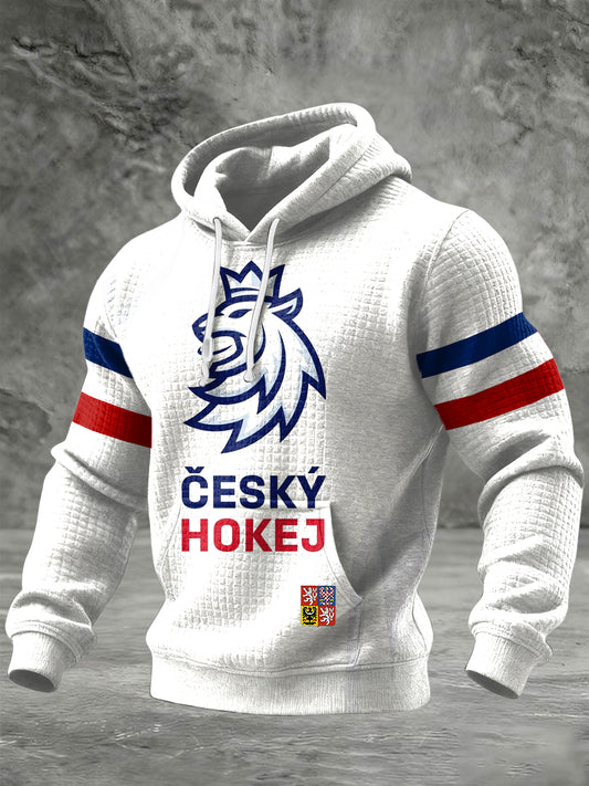 Retro czech ice hockey team patchwork casual waffle hoodie