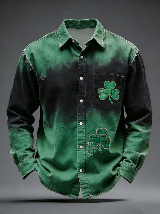 Retro gradient st patricks day shamrock casual shirt【potiskový model🍀】