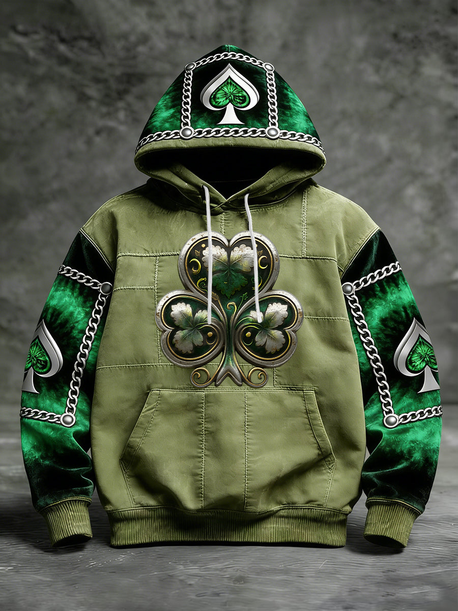 Retro st patricks day shamrock patchwork casual hoodie【potiskový model🍀】