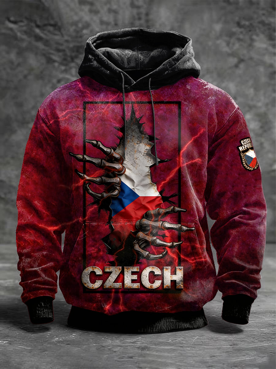 Pánové česká vlajka tisk růžová gotická mikina s kapucinou