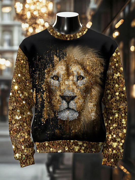 Pánské retro luxusní leví tisk neformální mikina