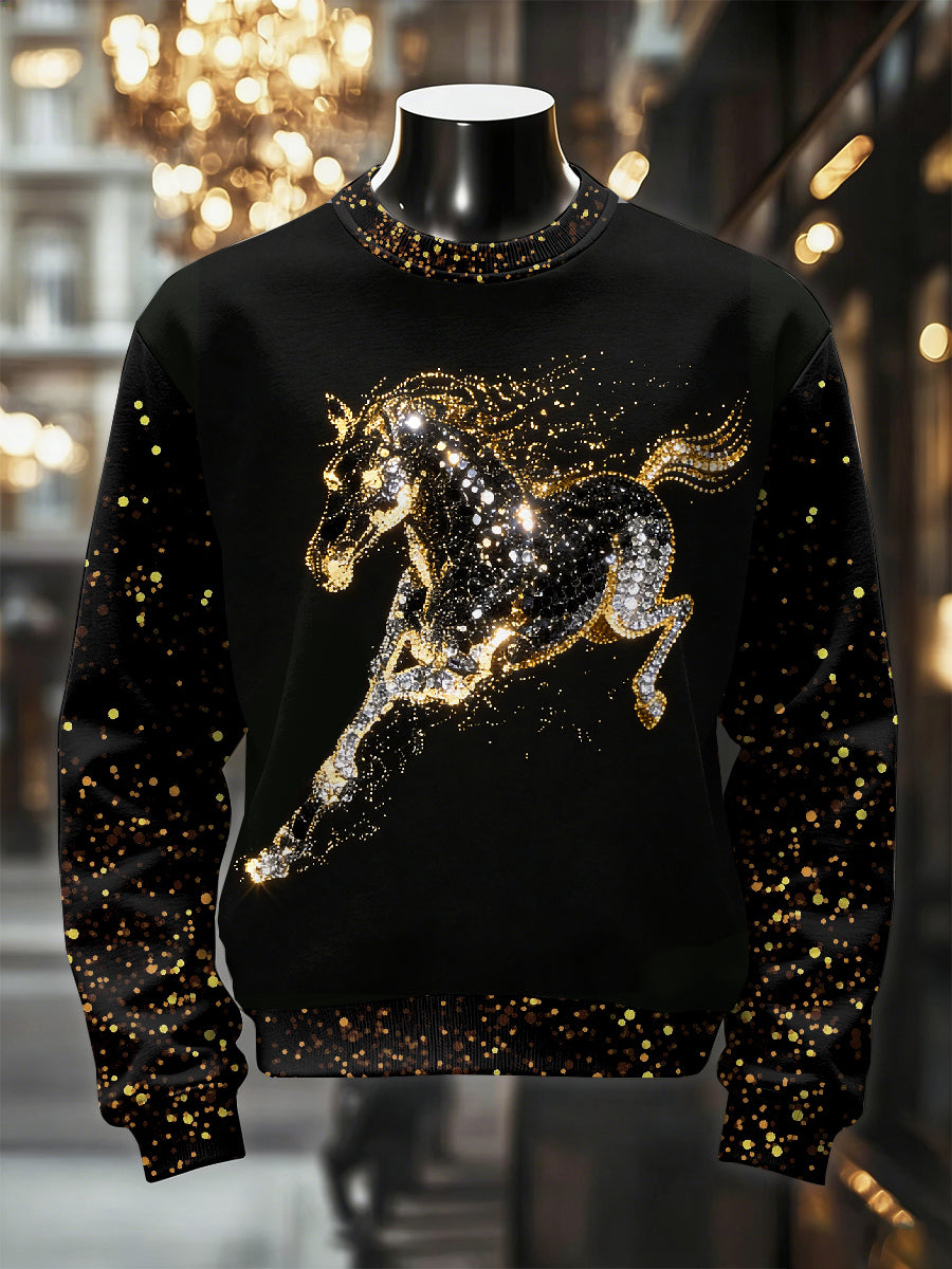 Pánské retro luxusní koní tisk neformální mikina