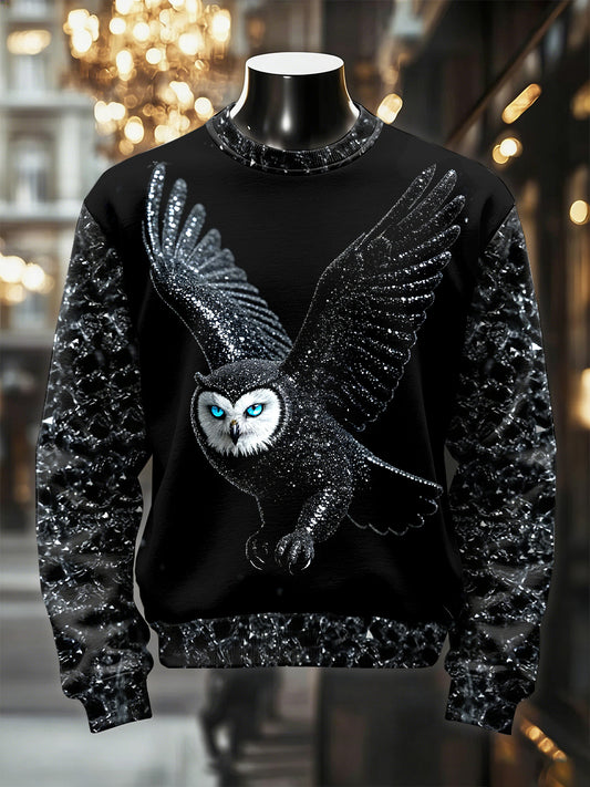 Pánské retro luxusní sova tisk neformální mikina