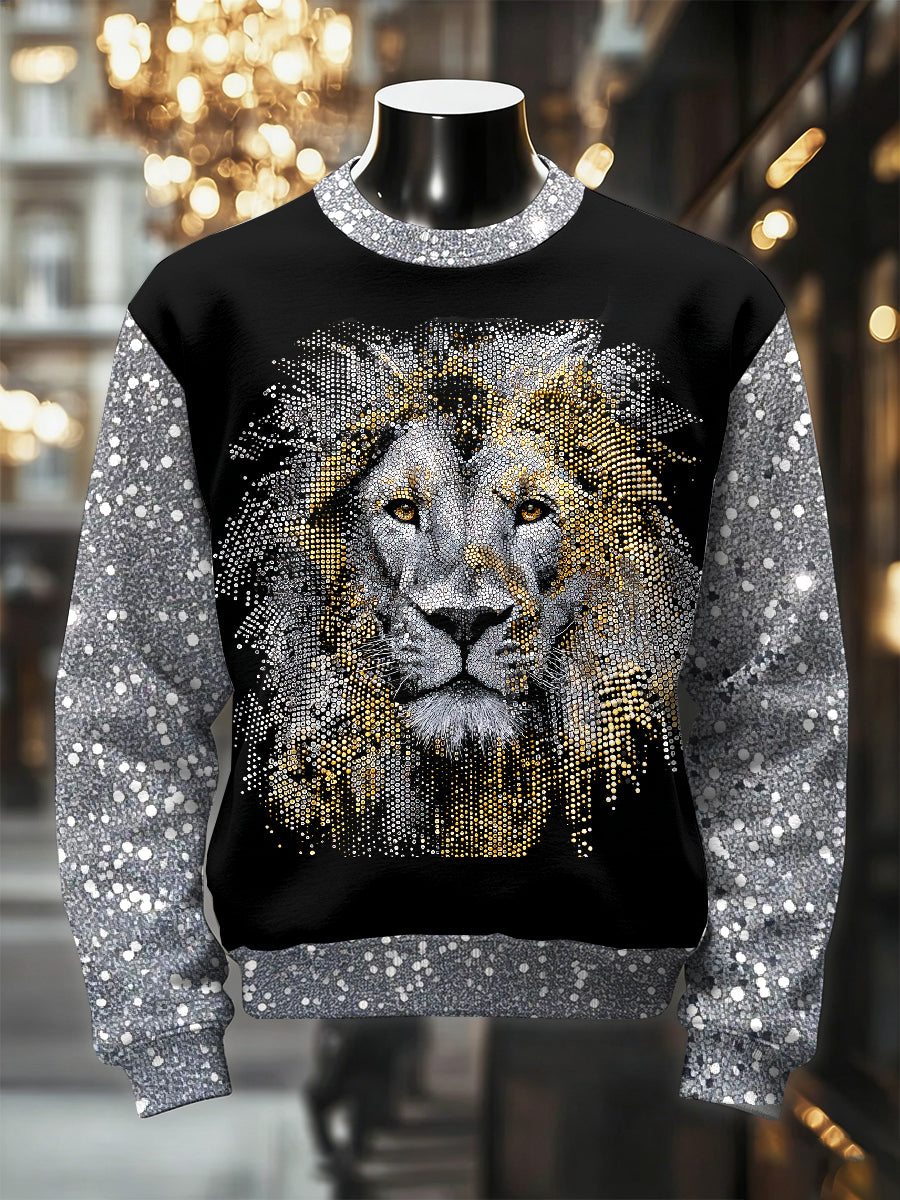 Pánské retro luxusní leví tisk neformální mikina