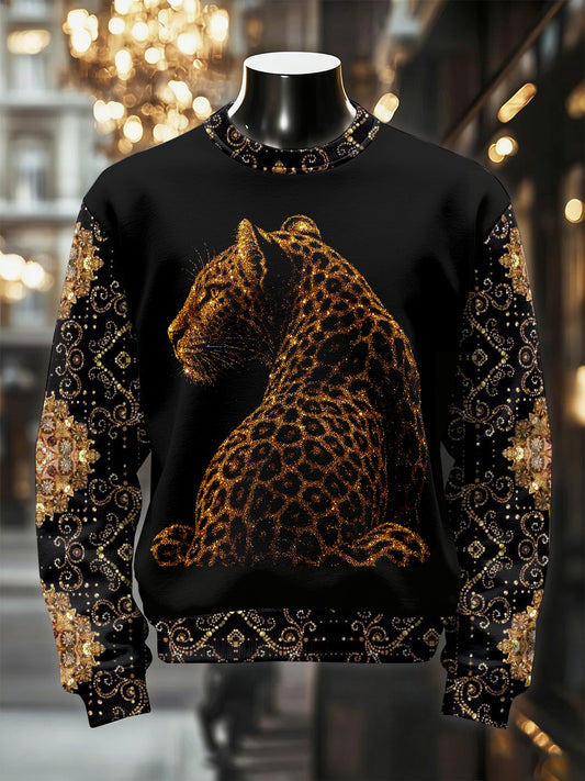 Pánské retro luxusní leopard tisk neformální mikina