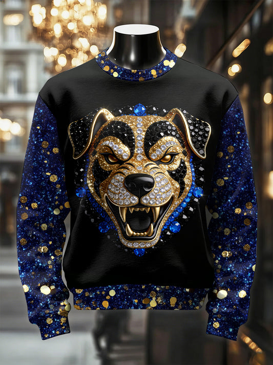 Pánské retro luxusní psí tisk neformální mikina