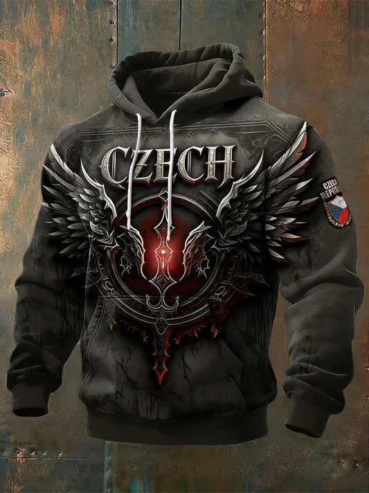 Pánské české křížové křížové křížové tlače vintage mikina s kapucinou